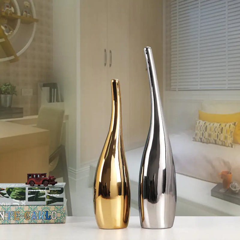 Nordic Gold Plating Ceramic Vases Model Room Home Decor